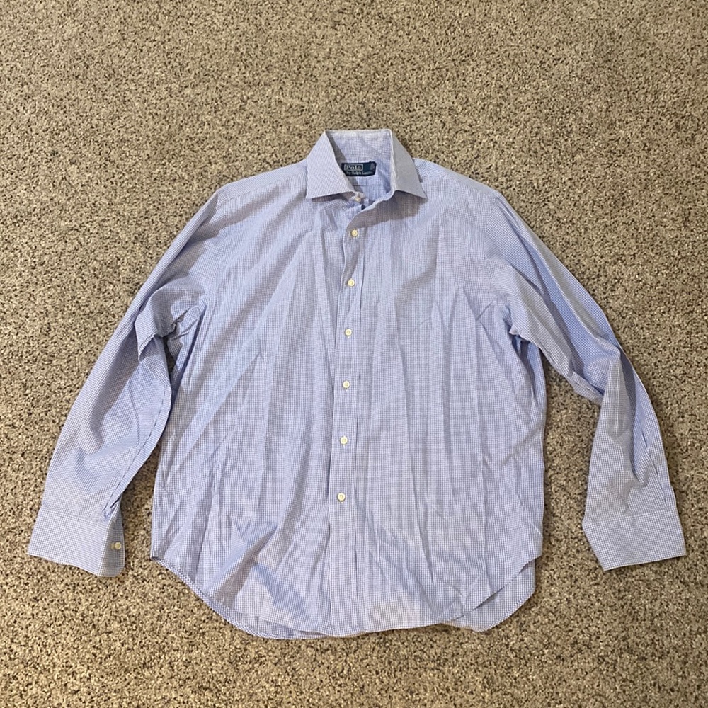Polo Ralph Lauren Dress Shirt - Blue/White Check - Spread Collar - 16.5 x 34/35